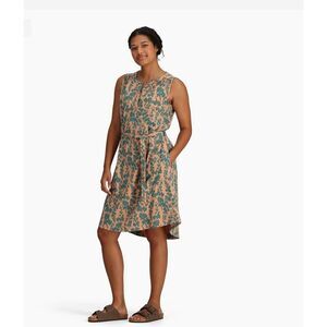 Royal Robbins Spotless Traveler Green and Tan Sleeveless Dress